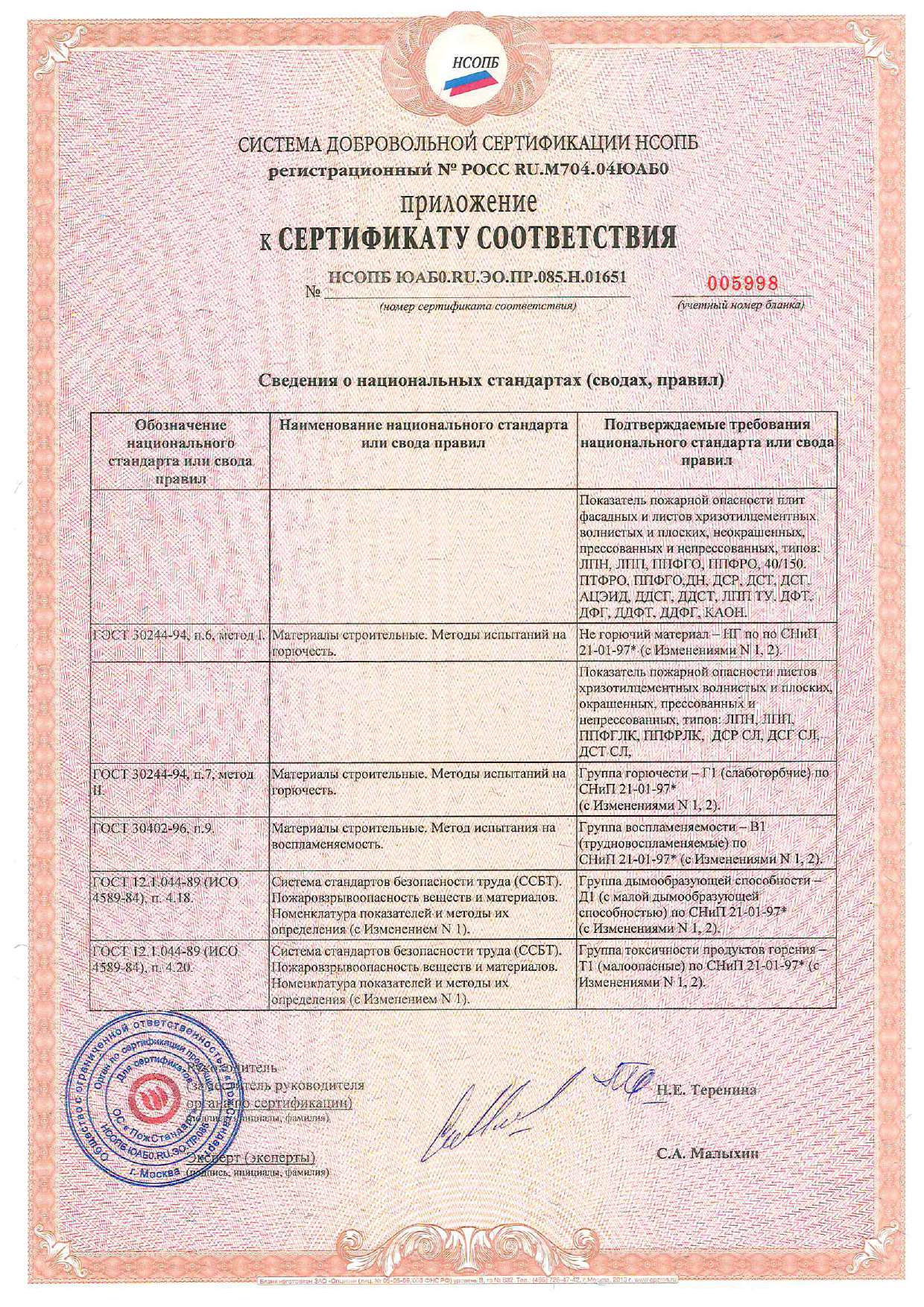 Cертификат соответствия ООО Фибратек лист 2